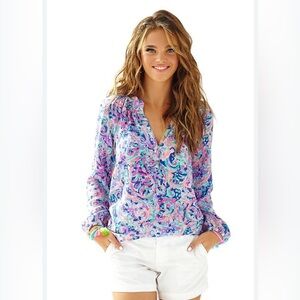 Lilly Pulitzer Elsa silk xxs purple pink colorful office work lightweight